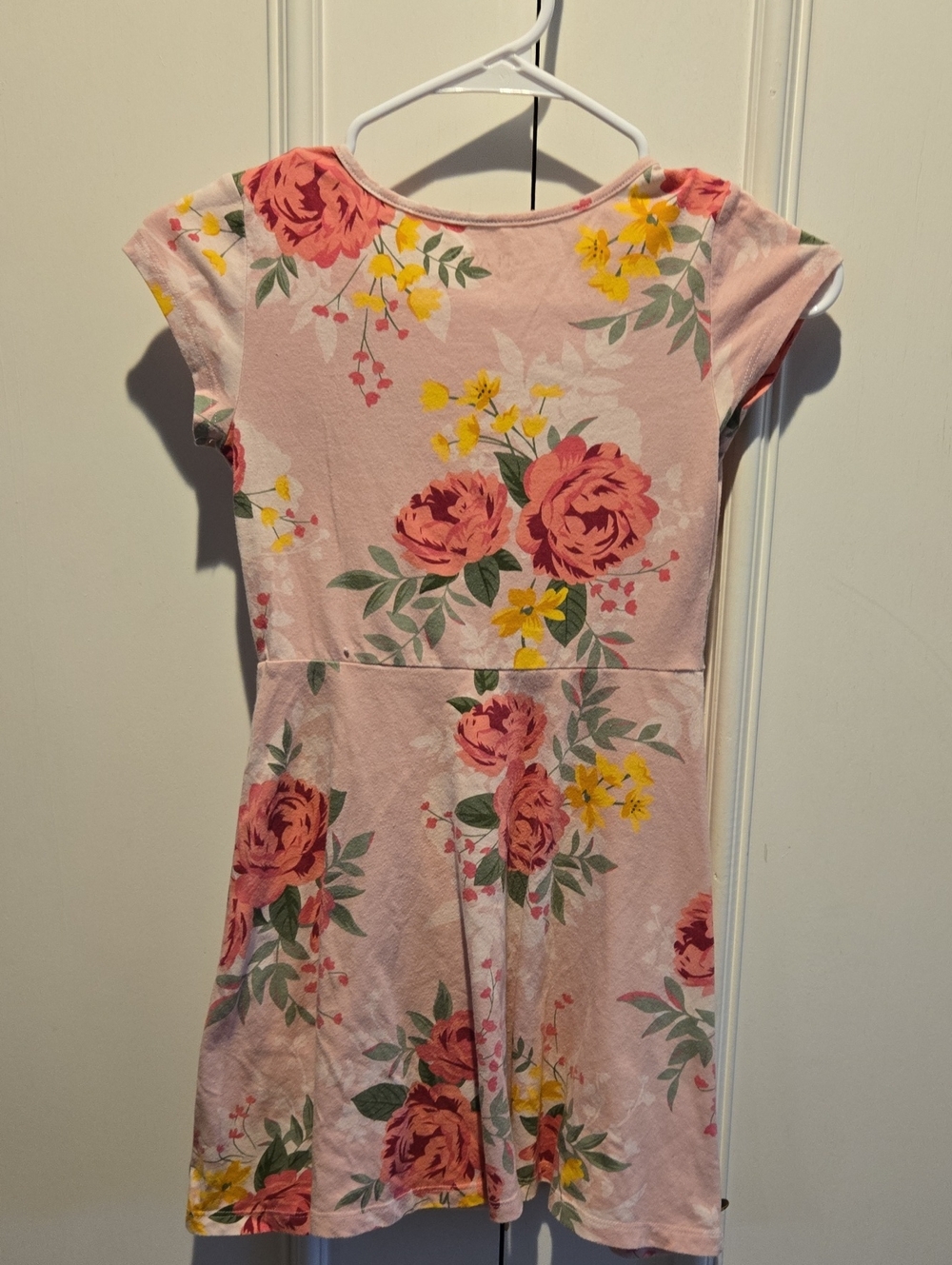 Place Pink Floral Short-Sleeve Fit-and-Flare Dress with Yellow Blooms - Picture 3 of 3
